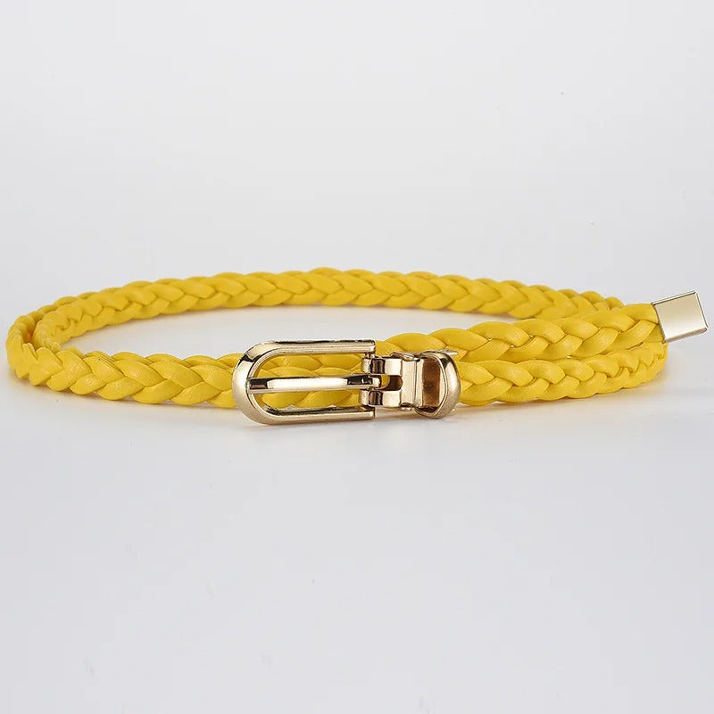 0.8x110cm PU Leather Braided Thin Belt For Women Dress Shirt Pants Decorative Girdles Strap Fashion Pin Buckle Female Waistband