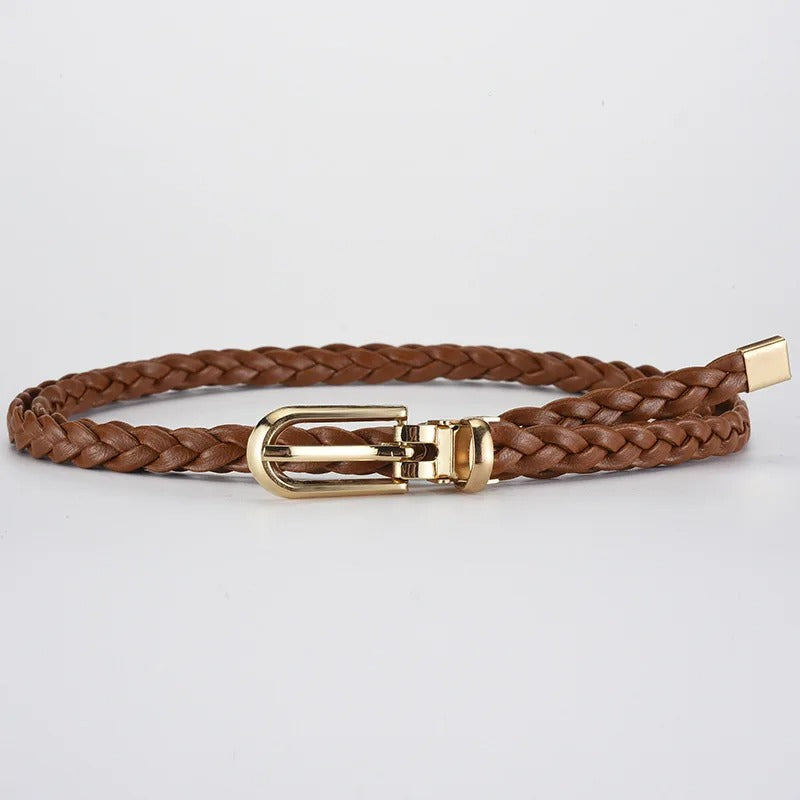 0.8x110cm PU Leather Braided Thin Belt For Women Dress Shirt Pants Decorative Girdles Strap Fashion Pin Buckle Female Waistband