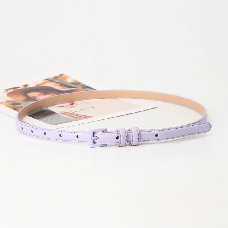 1.5x101cm Candy Color PU Leather Women Skinny Leather Belt Thin Waist Jeans Belt for Pants Fashion Metal in Pin Buckle Belt