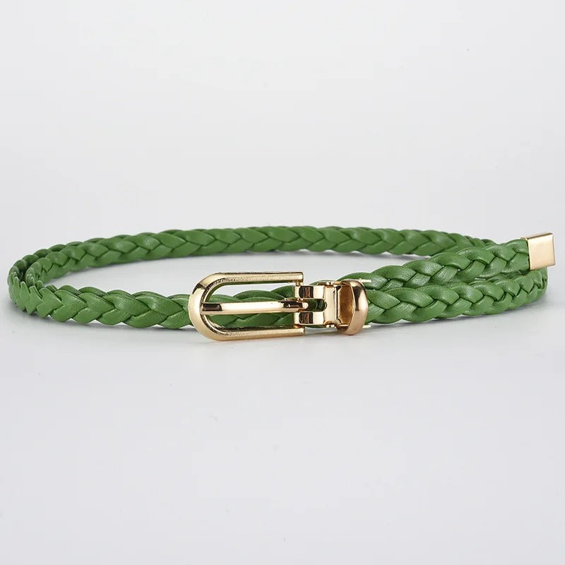 0.8x110cm PU Leather Braided Thin Belt For Women Dress Shirt Pants Decorative Girdles Strap Fashion Pin Buckle Female Waistband