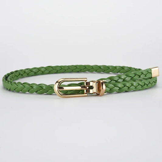 0.8x110cm PU Leather Braided Thin Belt For Women Dress Shirt Pants Decorative Girdles Strap Fashion Pin Buckle Female Waistband
