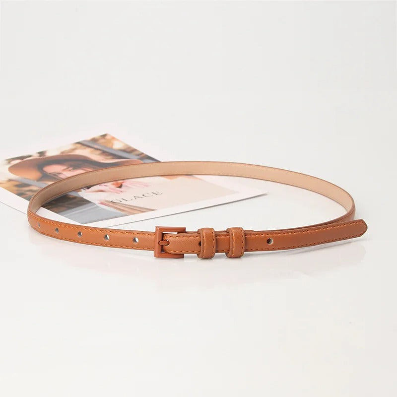 1.5x101cm Candy Color PU Leather Women Skinny Leather Belt Thin Waist Jeans Belt for Pants Fashion Metal in Pin Buckle Belt