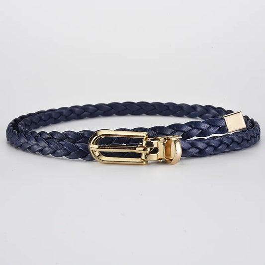 0.8x110cm PU Leather Braided Thin Belt For Women Dress Shirt Pants Decorative Girdles Strap Fashion Pin Buckle Female Waistband