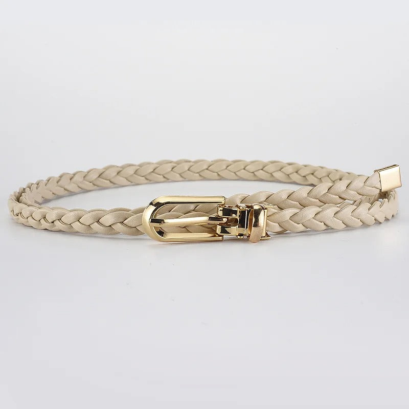 0.8x110cm PU Leather Braided Thin Belt For Women Dress Shirt Pants Decorative Girdles Strap Fashion Pin Buckle Female Waistband