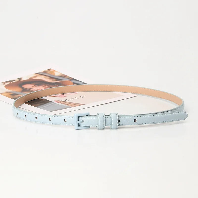 1.5x101cm Candy Color PU Leather Women Skinny Leather Belt Thin Waist Jeans Belt for Pants Fashion Metal in Pin Buckle Belt