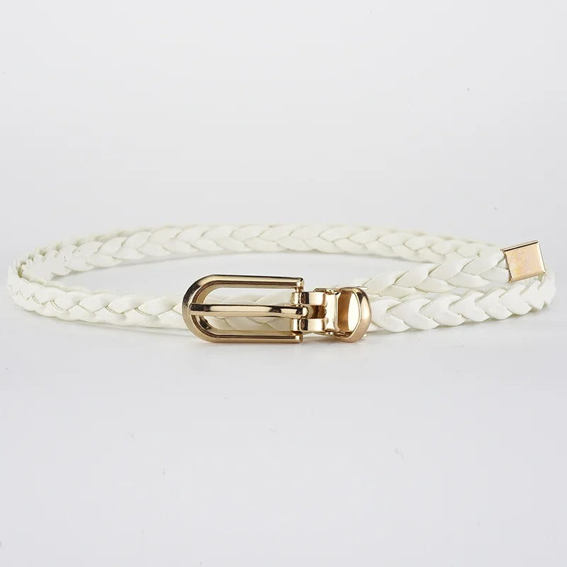 0.8x110cm PU Leather Braided Thin Belt For Women Dress Shirt Pants Decorative Girdles Strap Fashion Pin Buckle Female Waistband