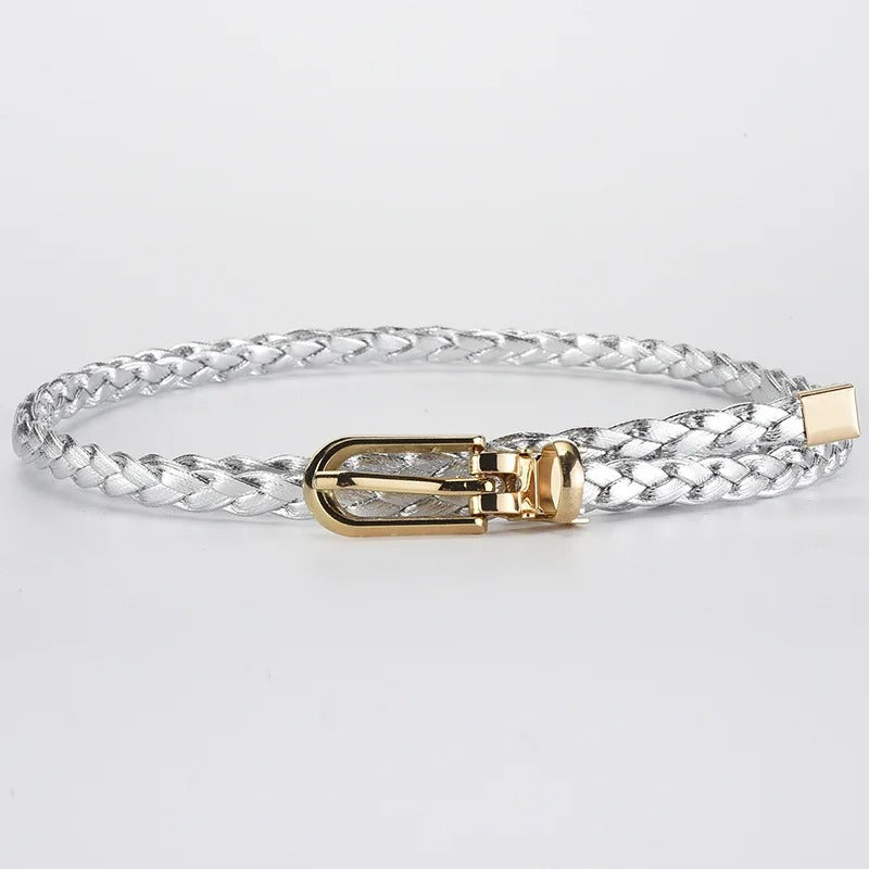 0.8x110cm PU Leather Braided Thin Belt For Women Dress Shirt Pants Decorative Girdles Strap Fashion Pin Buckle Female Waistband