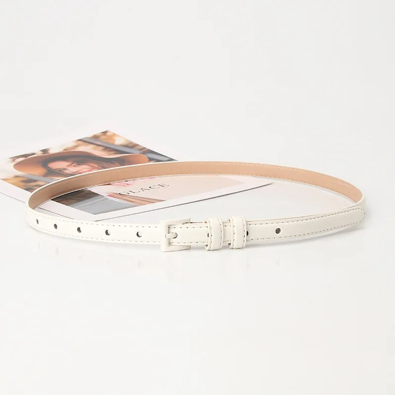1.5x101cm Candy Color PU Leather Women Skinny Leather Belt Thin Waist Jeans Belt for Pants Fashion Metal in Pin Buckle Belt