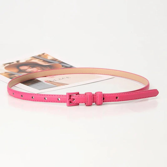 1.5x101cm Candy Color PU Leather Women Skinny Leather Belt Thin Waist Jeans Belt for Pants Fashion Metal in Pin Buckle Belt