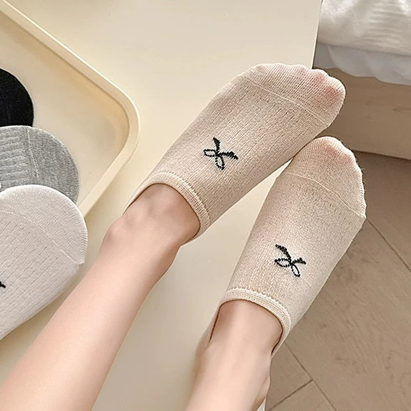 3/6 pairs Women Thin Dot Yarn Bowknot Summer Breathable Anti-heel Fall Off Pure Cotton Simple Low-cut Shallow Invisible Sock